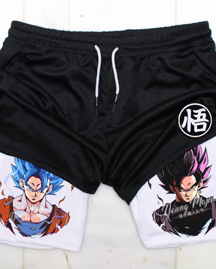 Goku Blue Vs. Goku Black Rose "Anime" Gym Shorts