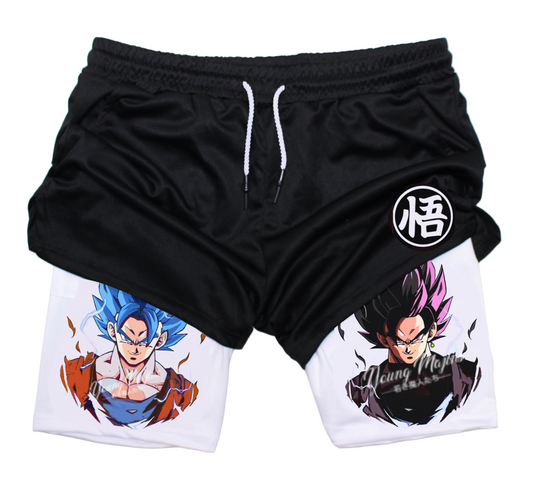 Goku Blue Vs. Goku Black Rose "Anime" Gym Shorts